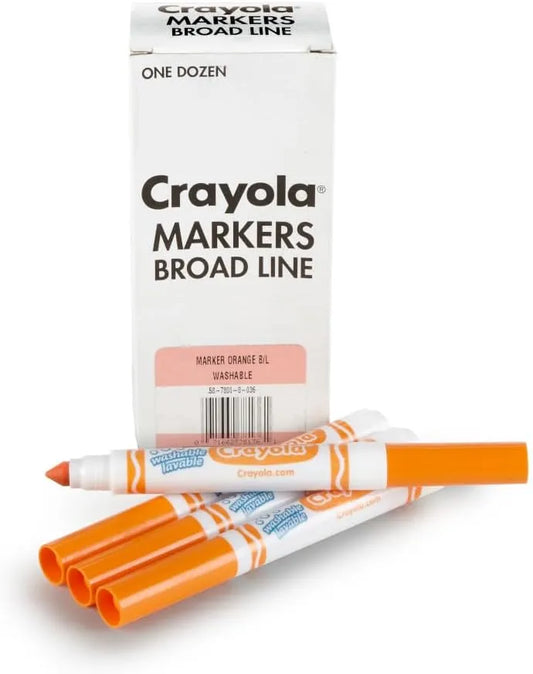 Crayola Washable Markers - Orange (12ct), Kids Broad Line Markers for Classrooms & Teachers