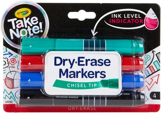 Crayola Take Note Dry Erase Markers 4ct, Chisel Tip Whiteboard Markers