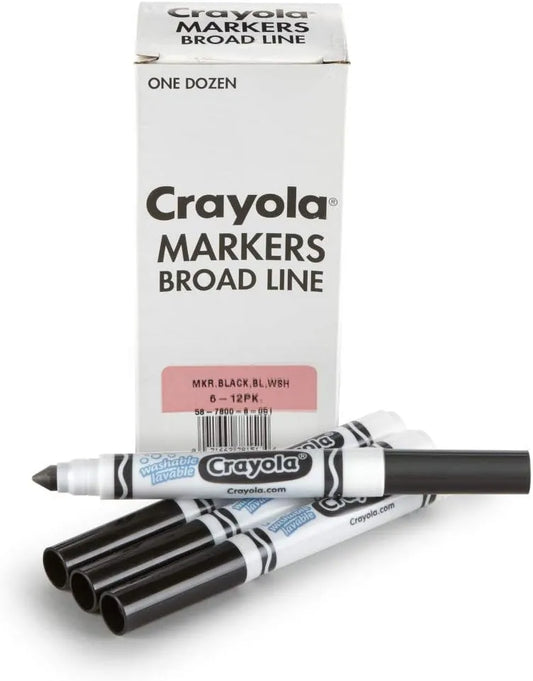 Crayola Washable Markers for Kids, Black 12ct, Bulk Broad Line
