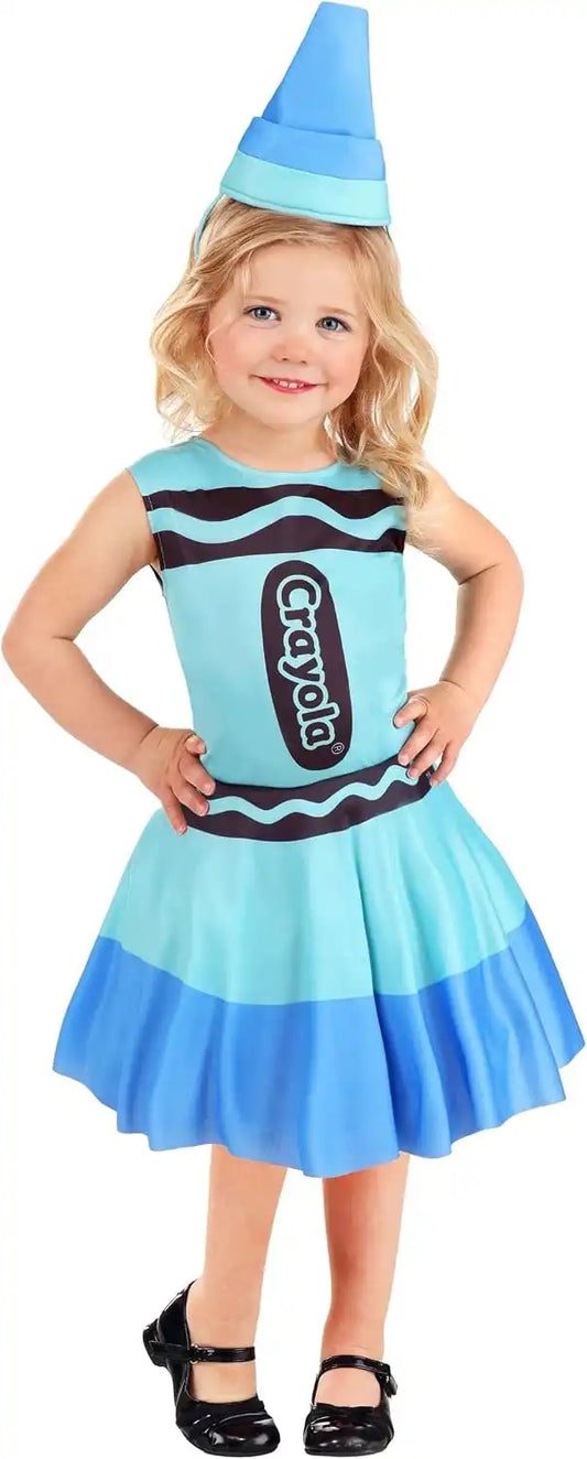 Blue Crayola Crayon Costume Dress for Toddlers with Headband Hat