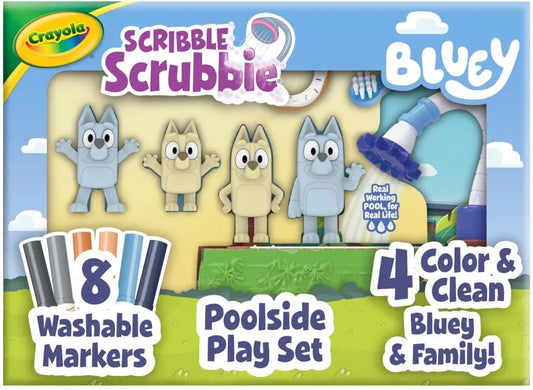 Crayola Scribble Scrubbies Bluey Poolside Playset (4ct), Washable Bluey Toy Set for Kids and Toddlers, Gifts for Girls & Boys, Ages 3+