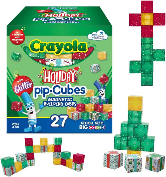 Crayola Holiday Magnetic PIP Cubes, Mini Magnetic Blocks Playset, STEM & Montessori Building & Educational Toys for Kids, Travel Toys for Boys and Girls Ages 3+, 27-Piece Set