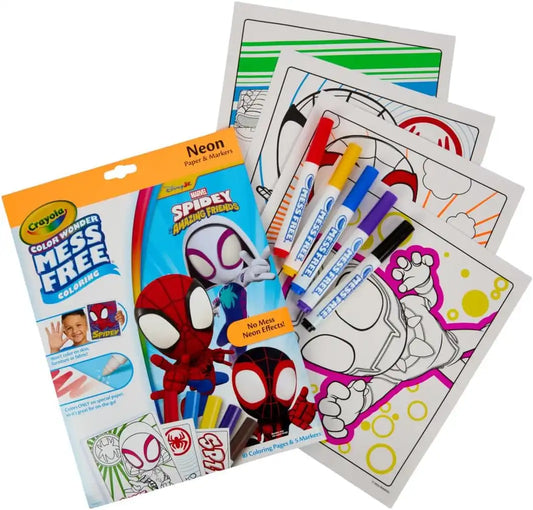 Crayola Color Wonder Spidey and His Amazing Friends Coloring Kit, Neon Art Supplies, Mess Free Coloring Set for Toddlers, Spiderman Gift for Kids, Ages 3+