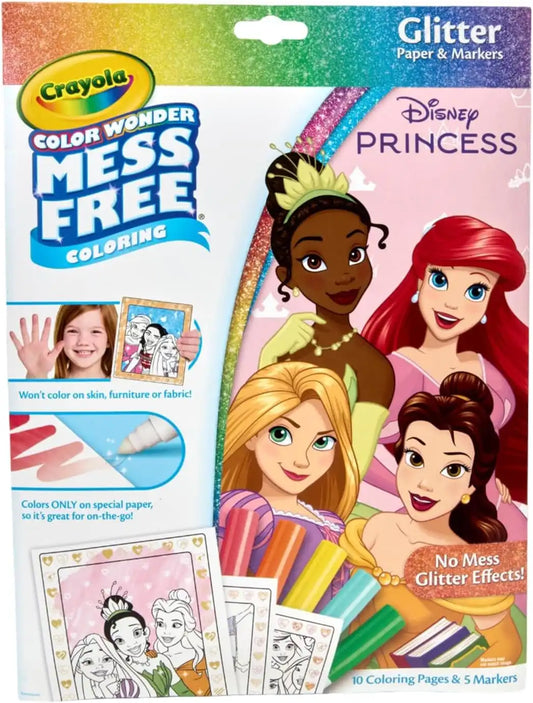 Crayola Color Wonder Disney Princess Glitter Coloring Pages & Mess Free Markers, Coloring Set, Gift for Toddlers 3 & Up