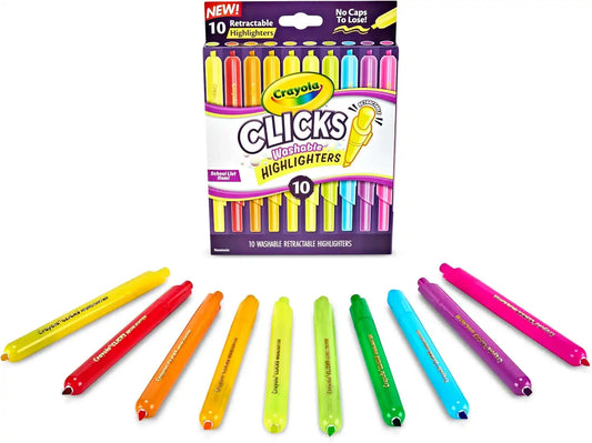 Crayola Clicks Retractable Highlighters (10ct), Cute School Supplies, Back to School Classroom Essentials for Kids & Adults
