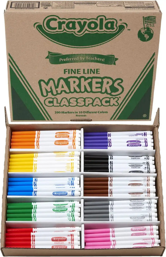 Crayola Fine Line Markers Classpack (200ct), Teacher Classroom Must Haves & Essentials, Bulk Kids Markers For Preschool, Kindergarten, Elementary School