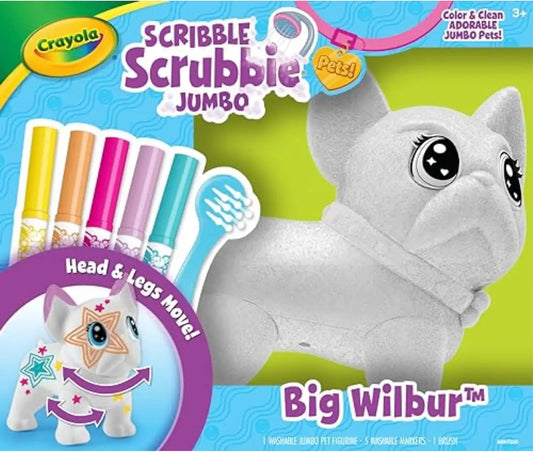 Crayola Scribble Scrubbie Jumbo Pet - Wilbur (6in), Customizable Dog Toy for Kids, Washable Animal Art Kit, Animal Gifts for Girls & Boys