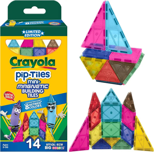 Crayola Limited Edition Retro PIP Magnetic Tiles Set, Building Set for Kids, STEM Toys for Boys and Girls Ages 3 and Up, 14-Piece Set