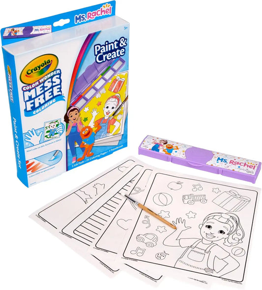 Crayola Color Wonder Paint & Create Set - Ms. Rachel, Mess-Free Painting Kit for Kids, 25 Coloring Pages, 5 Ink Pads & Paint Brush, Gift for Toddlers, Ages 3+