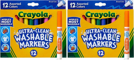 Crayola Broad Line Markers,Washable Markers for Kids,Assorted Colors,Arts & Crafts Supplies,For Coloring Books & Art Projects,Ages 3+,12 Count (Pack of 2)