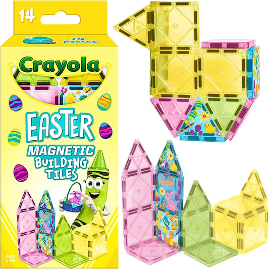 CreateOn Crayola Easter Magnetic Tile Set - STEM & Montessori Building & Educational Toys for Kids, Easter Basket Stuffer Toys for Boys and Girls Ages 3+, 14-Piece Set