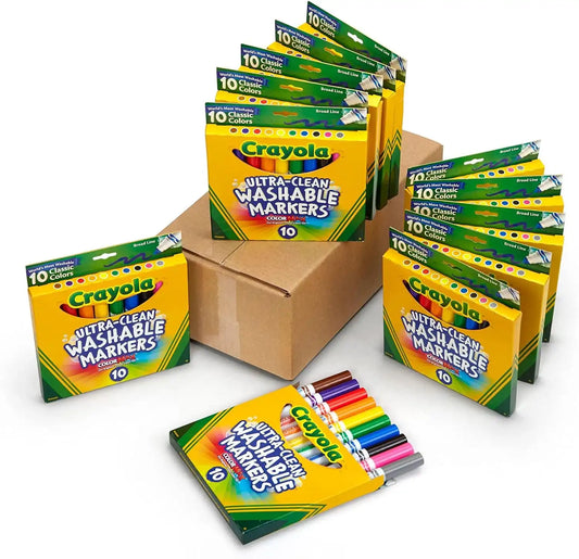 Crayola Ultra Clean Washable Broad Markers 12ct, Bulk Classroom Markers