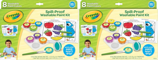 Crayola Spill Proof Paint Set (8ct), Washable Toddler Paint Kit, with Brushes, Pots, Activity Pages, Arts & Crafts Kit, Gift for Toddlers, Ages 3+ (Pack of 2)
