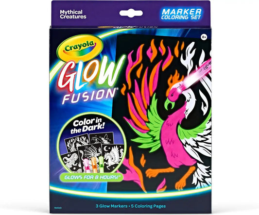 Crayola Glow Fusion - Mythical Creatures, 3 Glow Markers, Glow in The Dark Coloring Set, Kids Coloring Pages, Glow Toys, Gifts for Kids