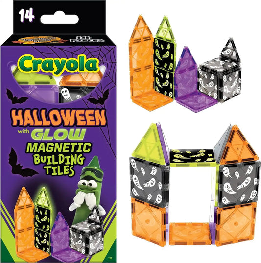 CreateOn Crayola Magnetic Tiles, Building Set for Kids, Halloween Toy for Kids, Travel Toys, Classroom Sensory Blocks, STEM & Montessori for Boys & Girls Ages 3+, 14-Piece Set (Halloween)