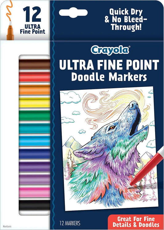 Crayola Ultra Fine Point Markers (12ct), No Bleed Markers for Adult Coloring Books, Doodle Art Marker Set, Lettering, Calligraphy, Drawing
