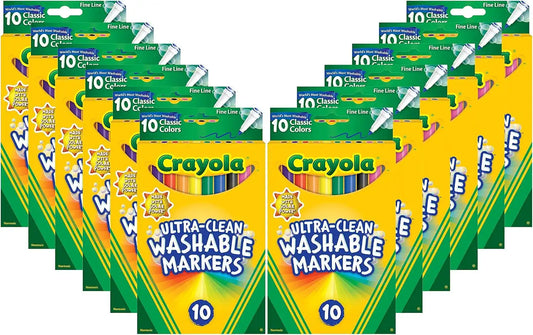 Crayola Ultra Clean Washable Markers - 12 Pack (10ct), Bulk Fine Line Markers for Classrooms, Kids, Nontoxic